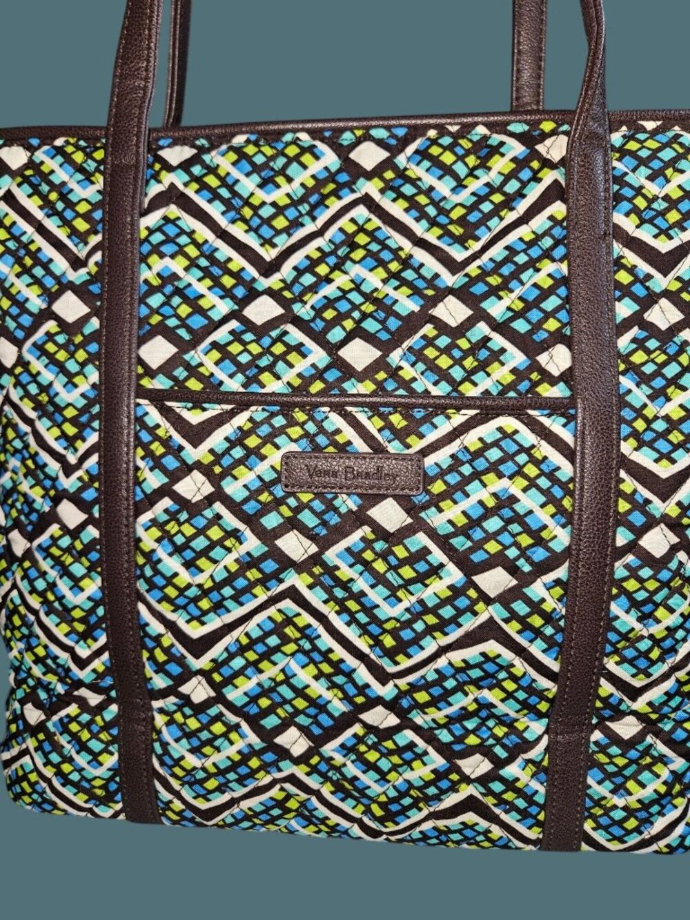 Vera Bradley Small Trimmed Vera Rain Forest Top Zip Tote Shoulder Bag - Picture 7 of 10